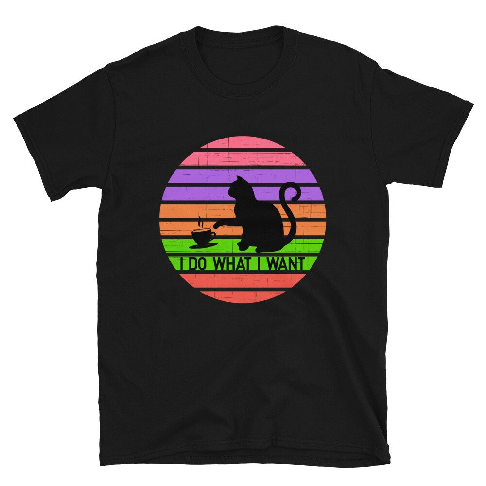 I Do What I Want Black Cat Retro Sunset | Short-Sleeve Unisex T-Shirt