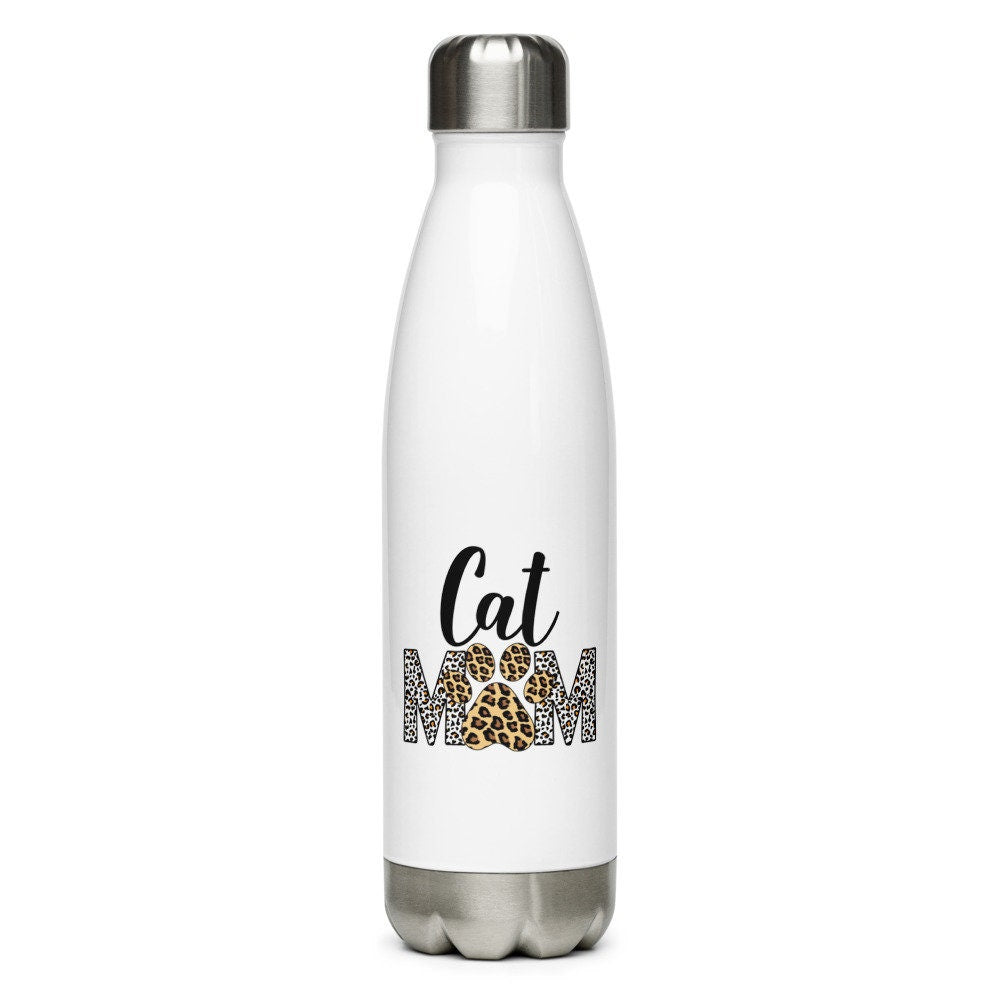 Leopard Print Cat Mom | Stainless Steel Water Bottle