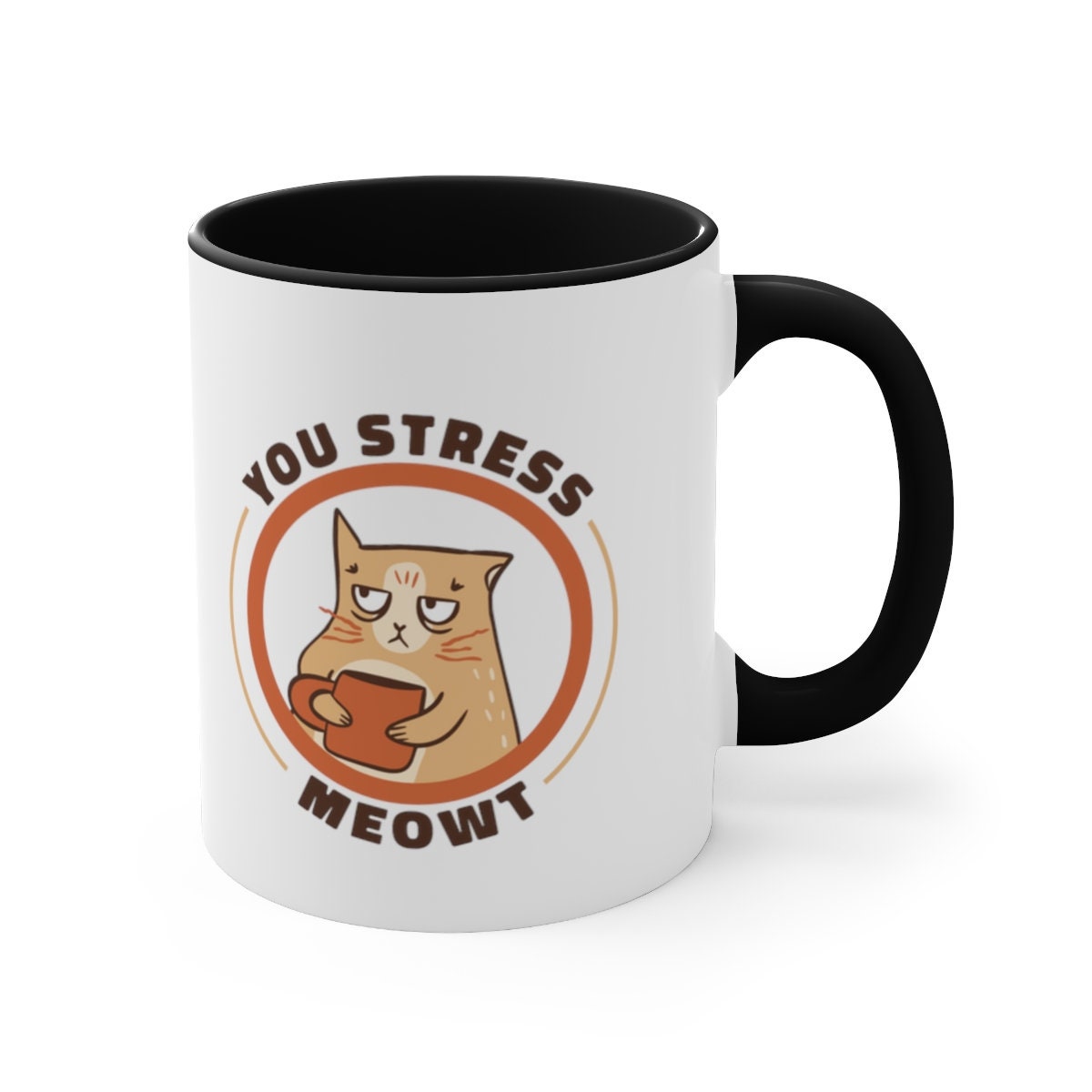 You Stress Meowt, Cute Kawaii Cat Mug, Cat Mom Dad Mug, Cat Present, Colorful Accent Mugs, 11oz