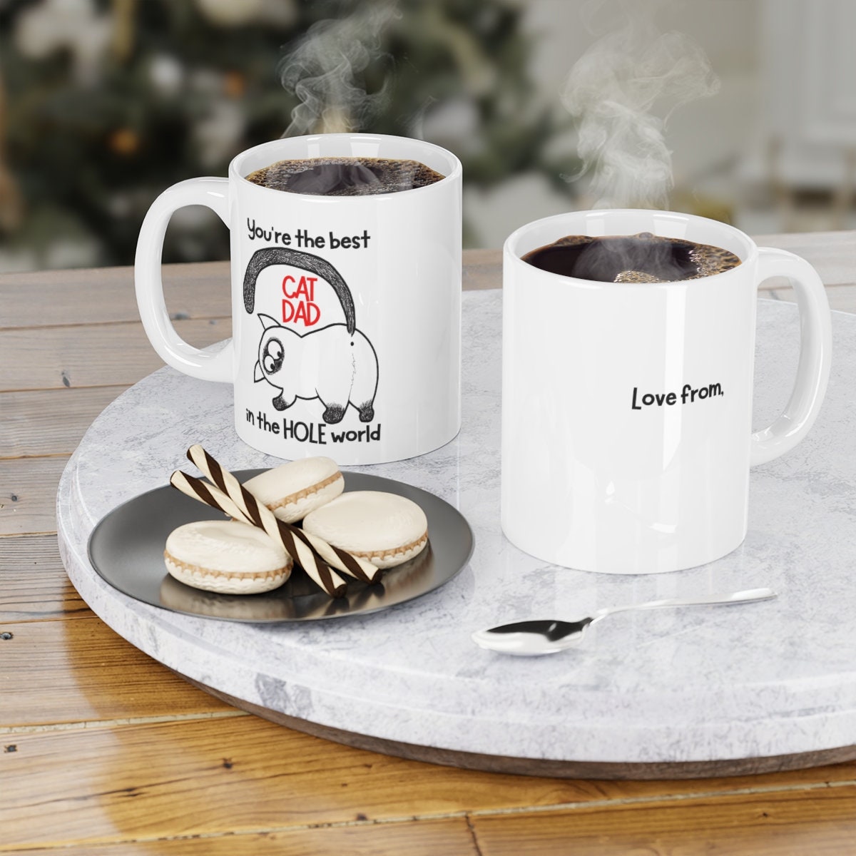 Funny Personalized Cat Mug for Cat Dad, Best Cat Dad in the Hole World, Gift for Cat Dad, Father's Day Gag gift, Ceramic Mugs (11oz15oz20oz)