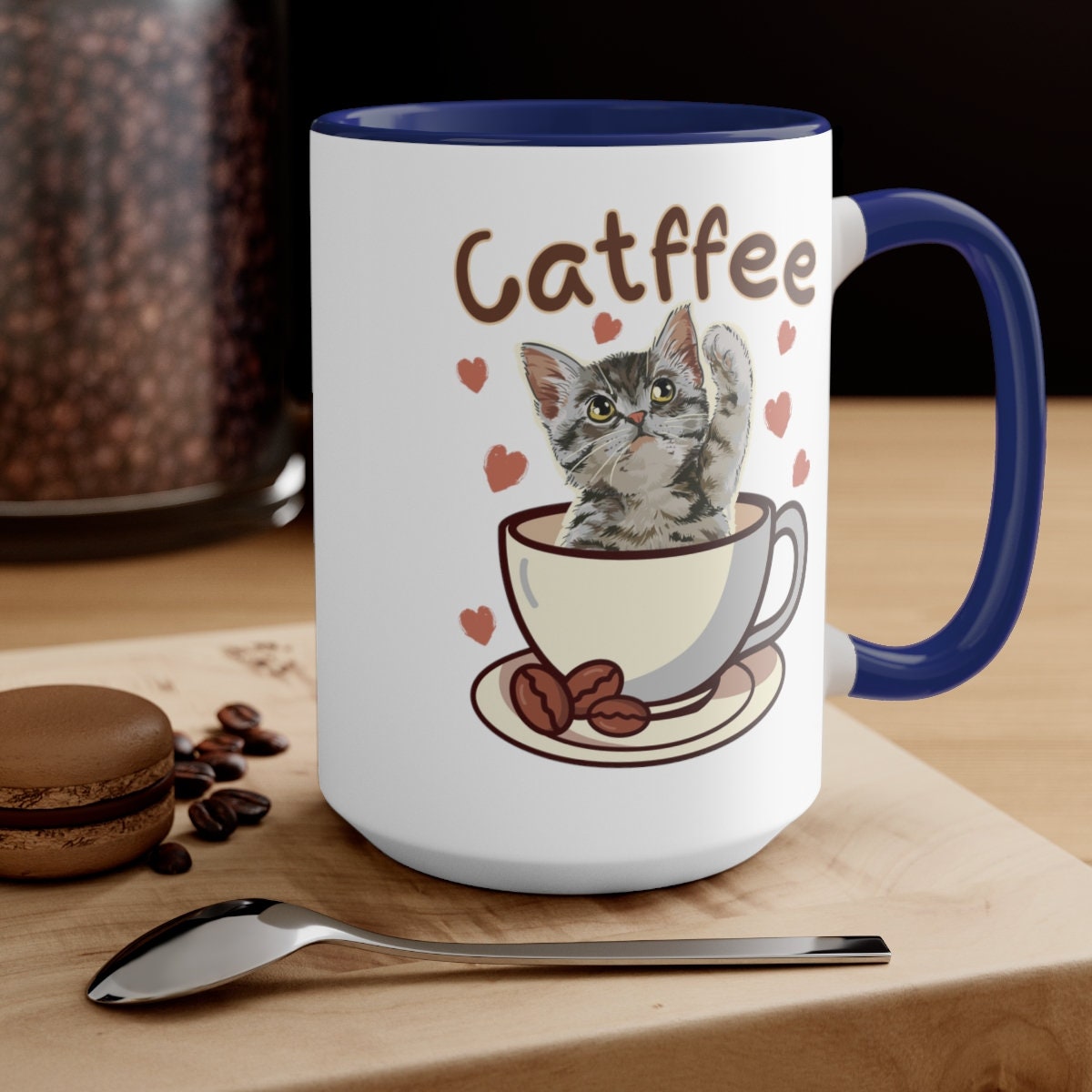 Catffee Cute Kitten in Coffee Cup, Mug for Cat Lover, Cat Dad Gift, Cat Mom Gift, Cat Present, Two-Tone Coffee Mugs, 15oz