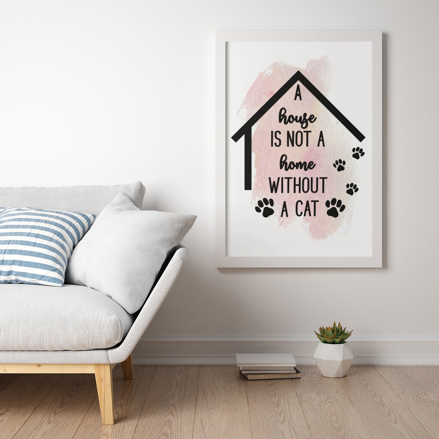 Cat Boho Wall Art Decor for Home Bedroom Office, A House is Not a Home Without a Cat, Gift for Cat Lover