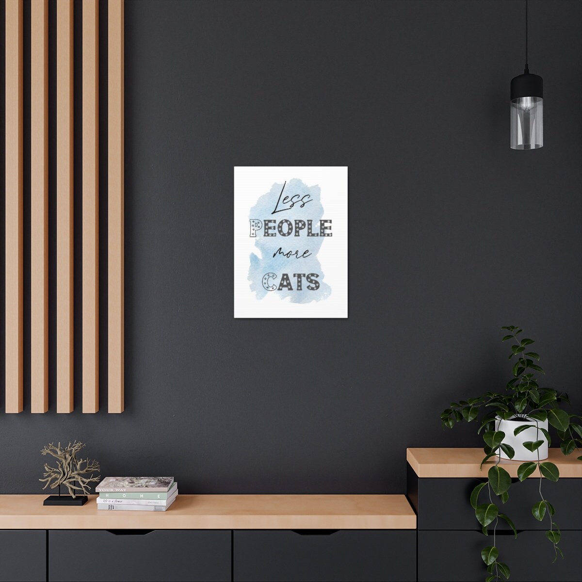 Less People More Cats, Cat Boho Wall Art Decor for Home Bedroom Office, Gift for Cat Lover, Canvas Gallery Wrap