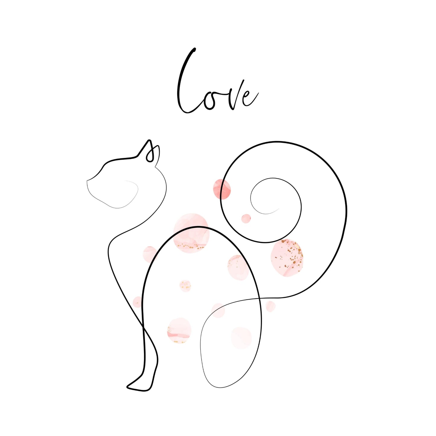 Love Cat Line Art Bohemian Pink Bubbles Art Deco Printable Digital Wall Art Gift for Cat Mom Dad Lover