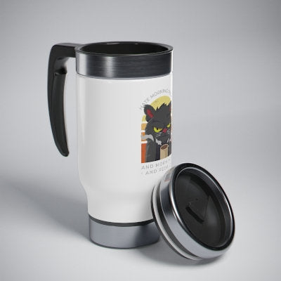 Hate Morning People and Mornings and People, Funny Cat Travel Mug, Cat Dad Mom Gift Coffee Tea Cocoa Mug