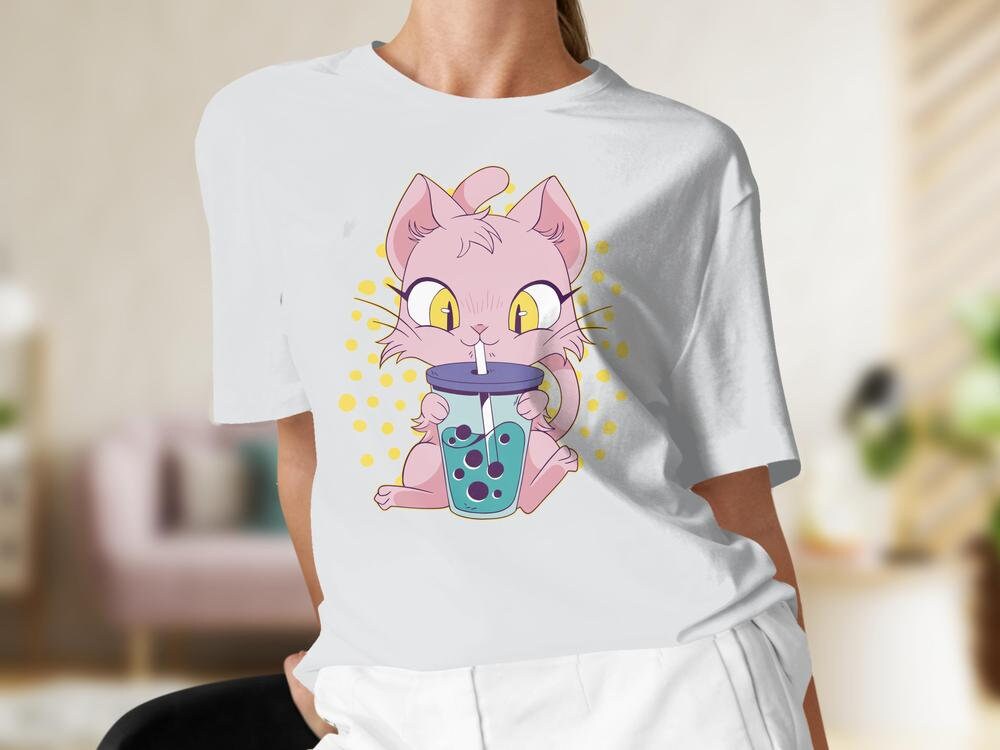 Cats and Anime Tee, Gift for Anime Lover, Gift for Cat Lover, Anime Shirt, Bubble Tea Shirt, Cat Present