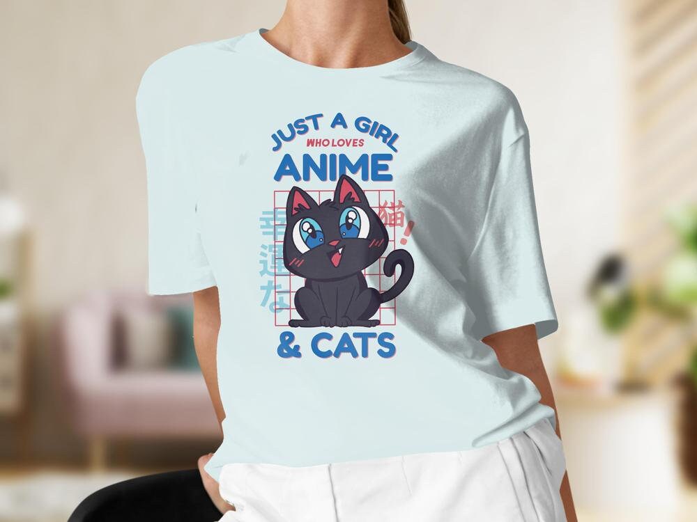 Cats and Anime Tee, Gift for Anime Lover, Just a Girl Who Loves Anime, Gift for Cat Lover, Anime Shirt, Cat Present