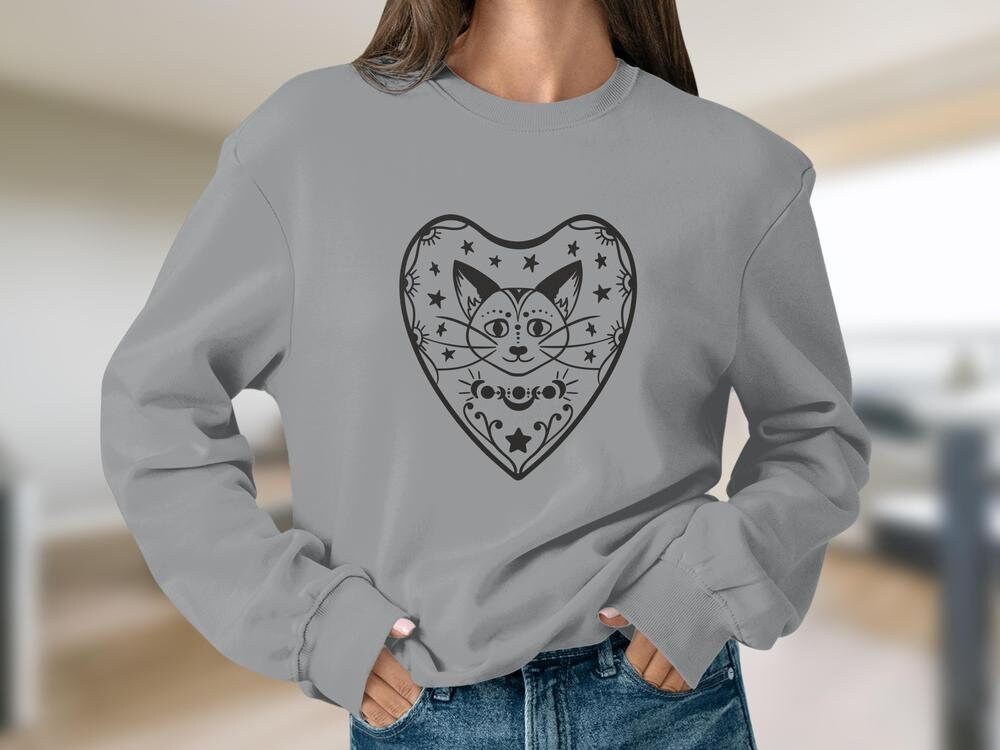 Mystic cat, Cat Moon Sweatshirt, Cat and Lunar Phases Sweatshirt, Celestial Tops, Witchy Gift Ideas for Cat Lovers