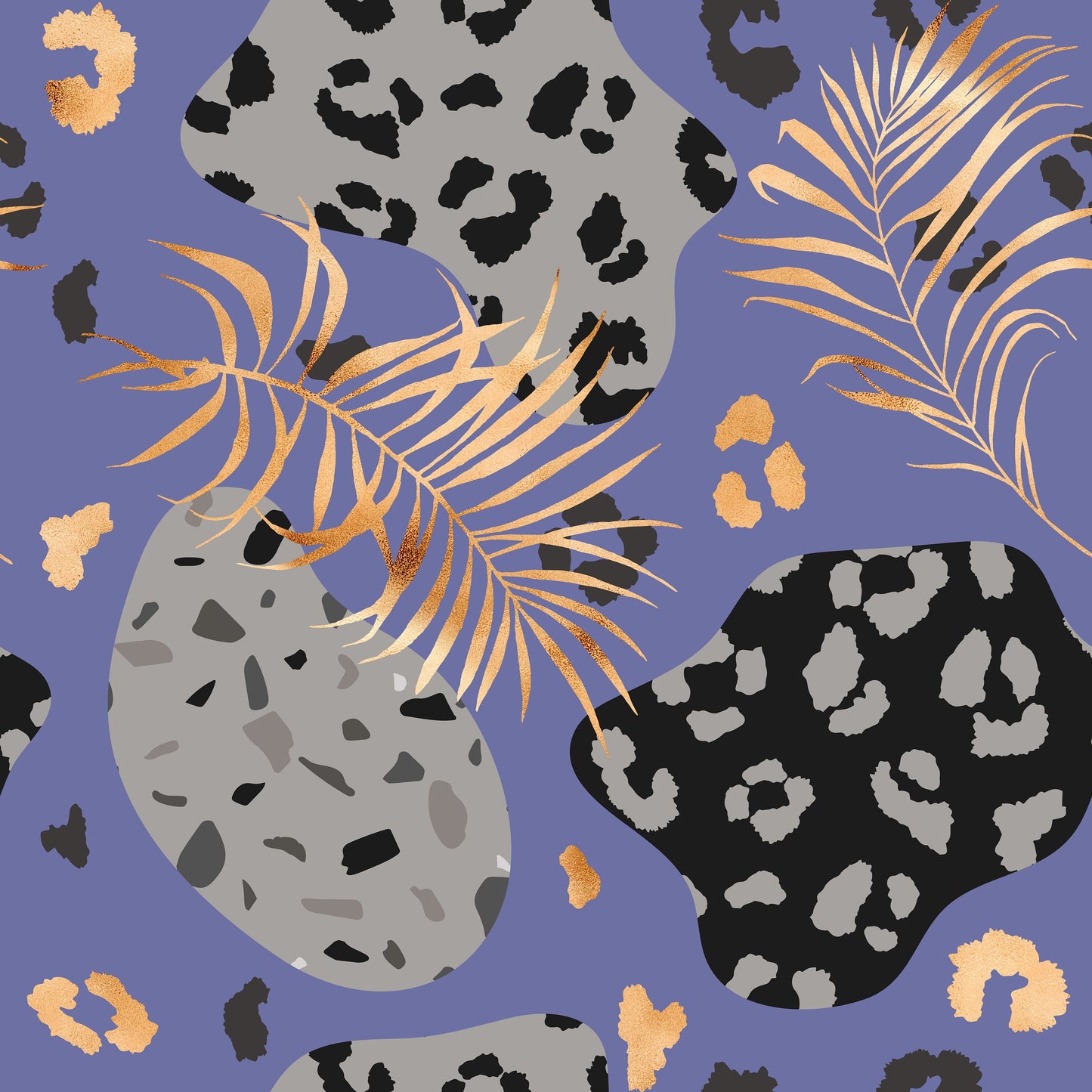 Gold and Black Leopard Pattern on Amethyst Microfiber Duvet Cover