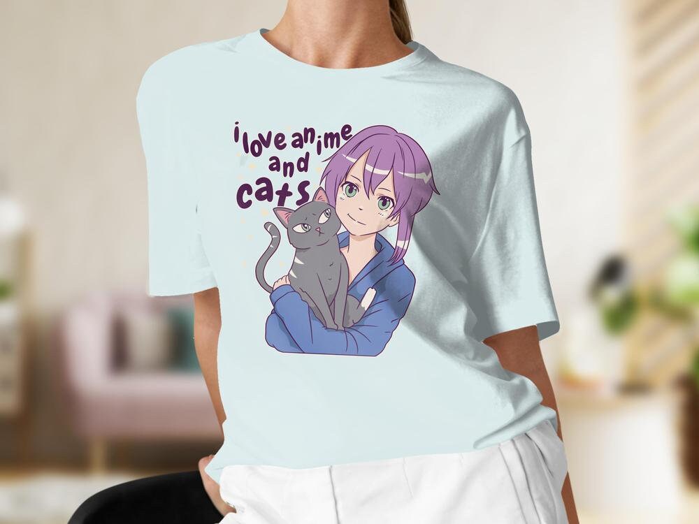 Cats and Anime Tee, Gift for Anime Lover, Gift for Cat Lover, Anime Shirt, Cat Present