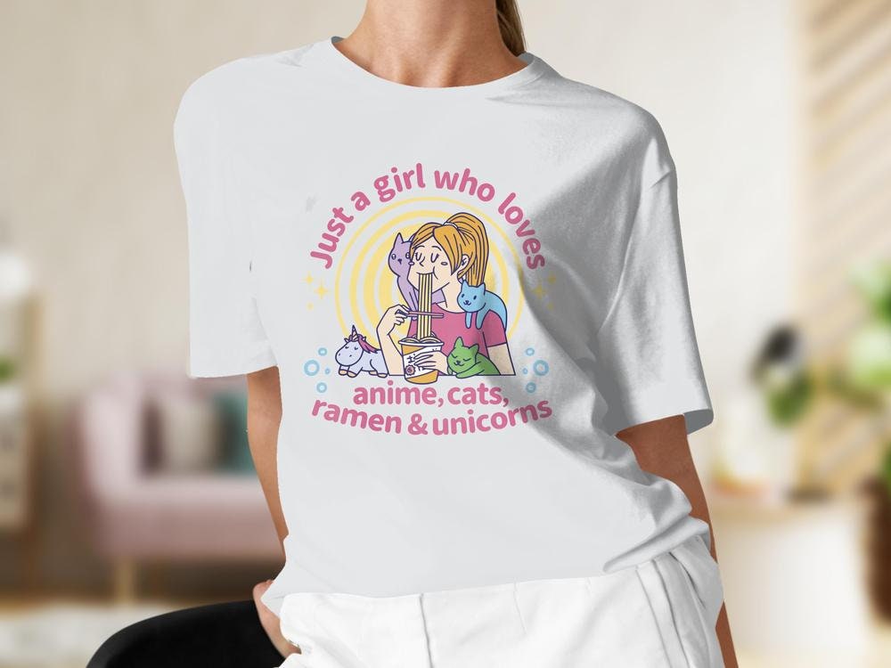 Cats and Anime Tee, Gift for Anime Lover, Gift for Cat Lover, Ramen Shirt, Anime Shirt, Cat Present