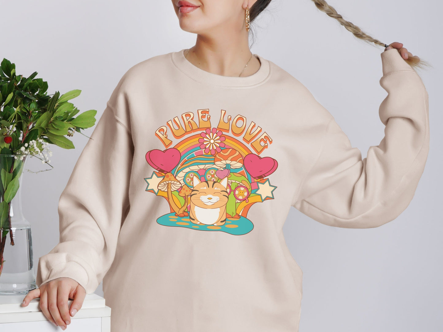 Groovy Valentine Day Cat Sweatshirt, My Cat is My Valentine, Psychedelic Mushroom Cat, Gift for Cat Lovers, Funny Cat Mom Top