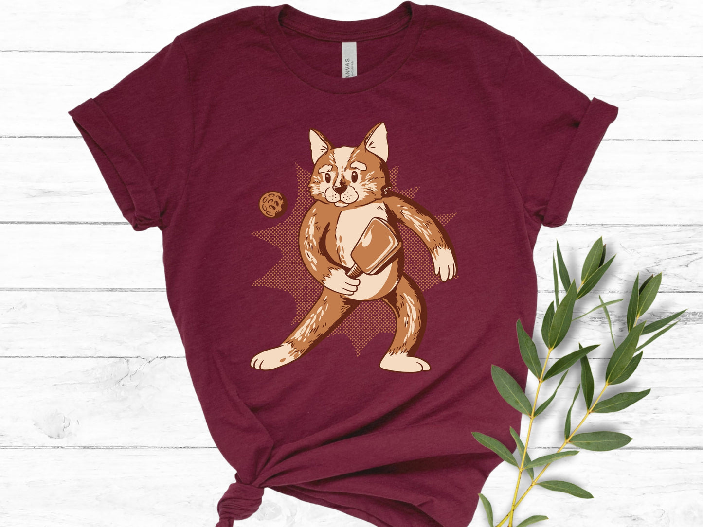 Funny Cat Shirt Pickle Ball Cat Playing Pickleball Gift for Cat Lover Kitty Present Tee