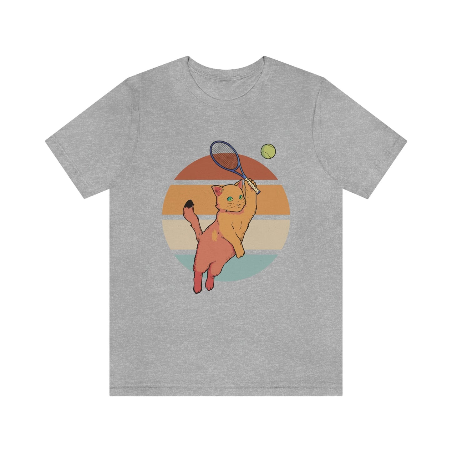 Cat Playing Tennis Tshirt, Gift for Tennis Lover, Cat Gift, Tennis Gift, Retro Sunset Graphic Shirt, Unisex Jersey Short Sleeve Tee