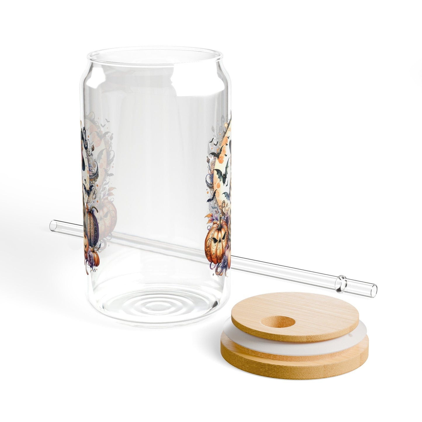 Halloween Bengal Cat Iced Coffee Cup16oz Cocktail Glass Custom Beer Can Glass with Bamboo Lid and Straw Cat Lover Gift Sipper Glass