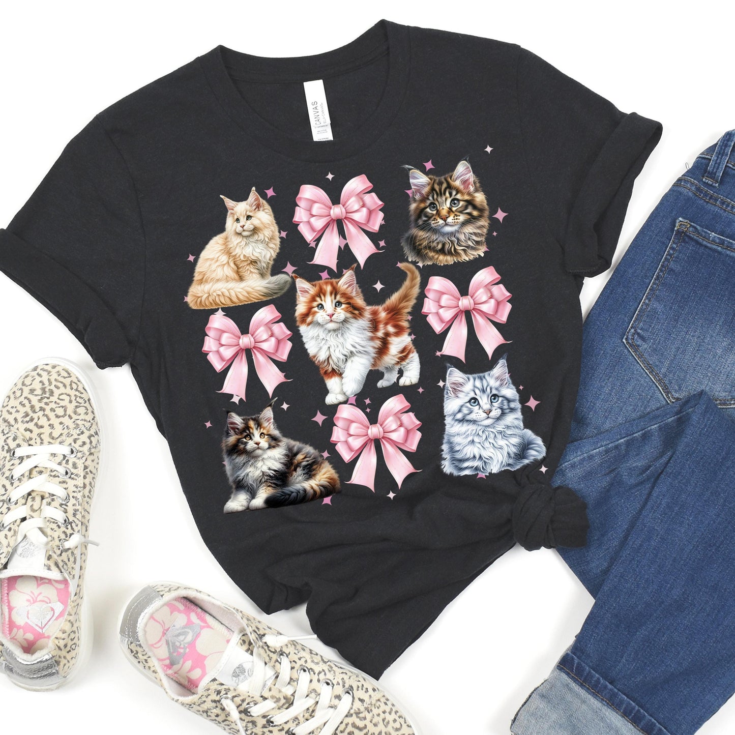 Maine Coon Kitten Coquette Shirt Cat Lover Sweatshirt Watercolor Maincoon Kitten Pink Bow Hoodie Soft Feminine Aesthetic Gift for Women