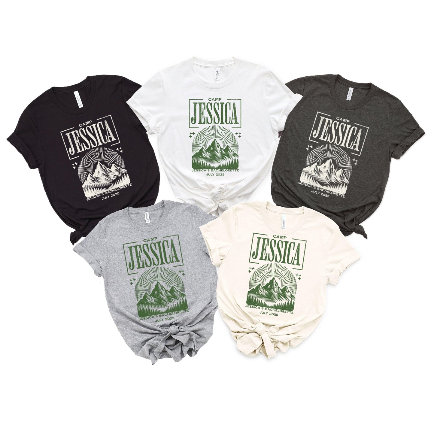 Vintage Camp Bachelorette Shirt Custom Location Camping Party Shirts Mountain Bride Tee Retro Lake Themed Bridal Party Gifts Hiking Tees