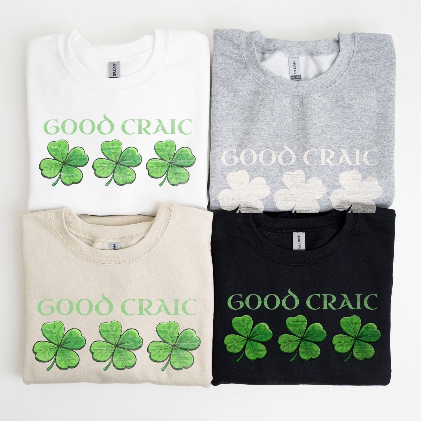 St Patricks Day Retro Shamrock Sweatshirt Funny Gaelic Irish St Paddys Day Lucky Sweater Girls Four Leaf Green Good Craic Lucky Clover Shirt