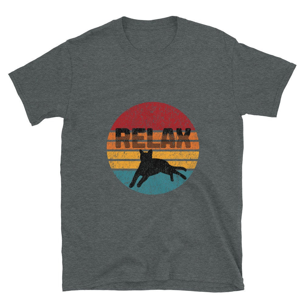 Black Cat Relax Retro Sunset Graphic | Short-Sleeve Unisex T-Shirt