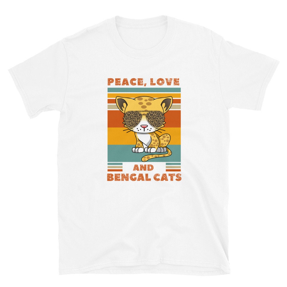 Peace, Love, and Bengal Cats | Retro Graphic Leopard Cat in Shades | Short-Sleeve Unisex T-Shirt
