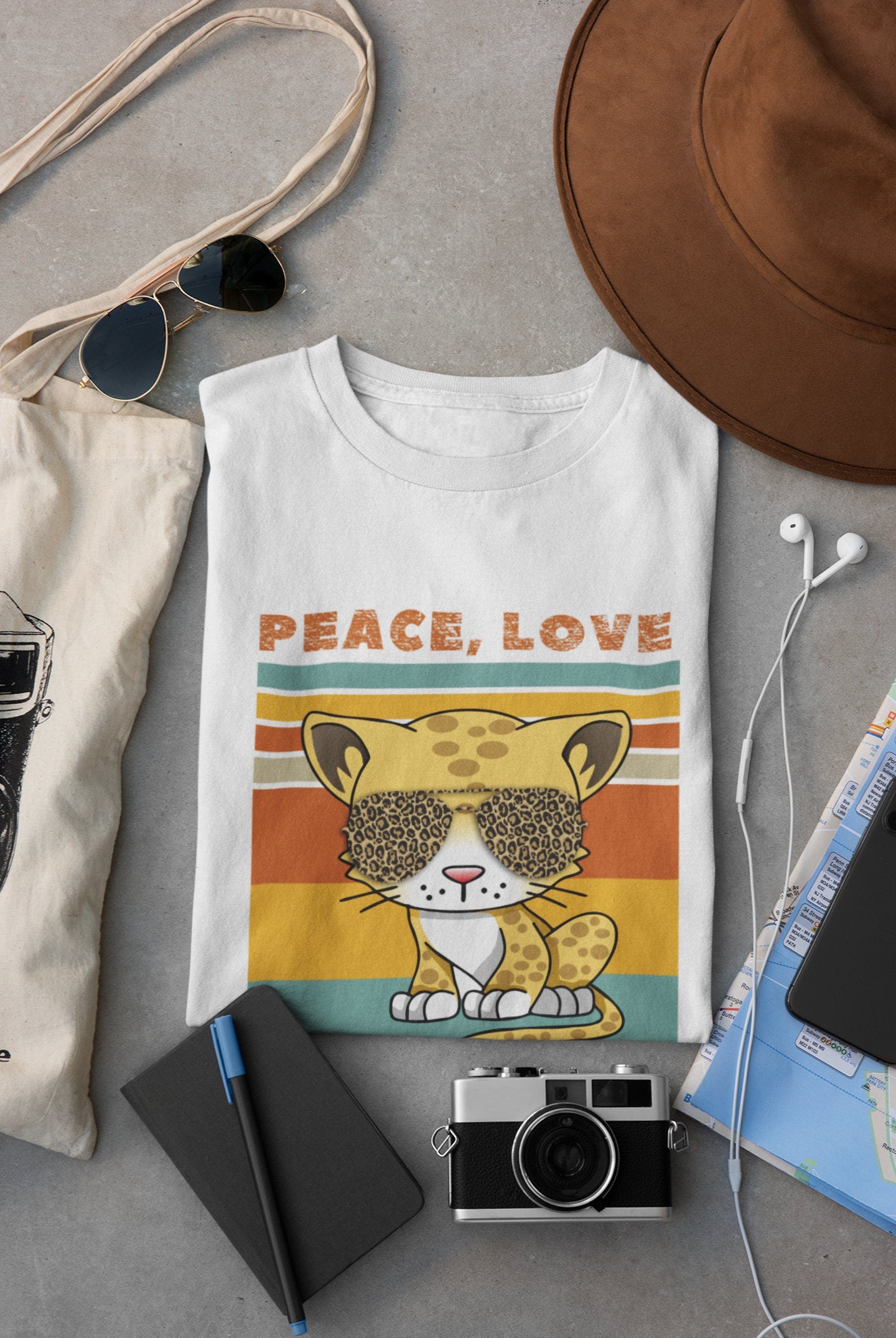 Peace, Love, and Bengal Cats | Retro Graphic Leopard Cat in Shades | Short-Sleeve Unisex T-Shirt