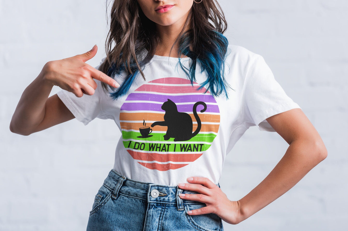 I Do What I Want Black Cat Retro Sunset | Short-Sleeve Unisex T-Shirt