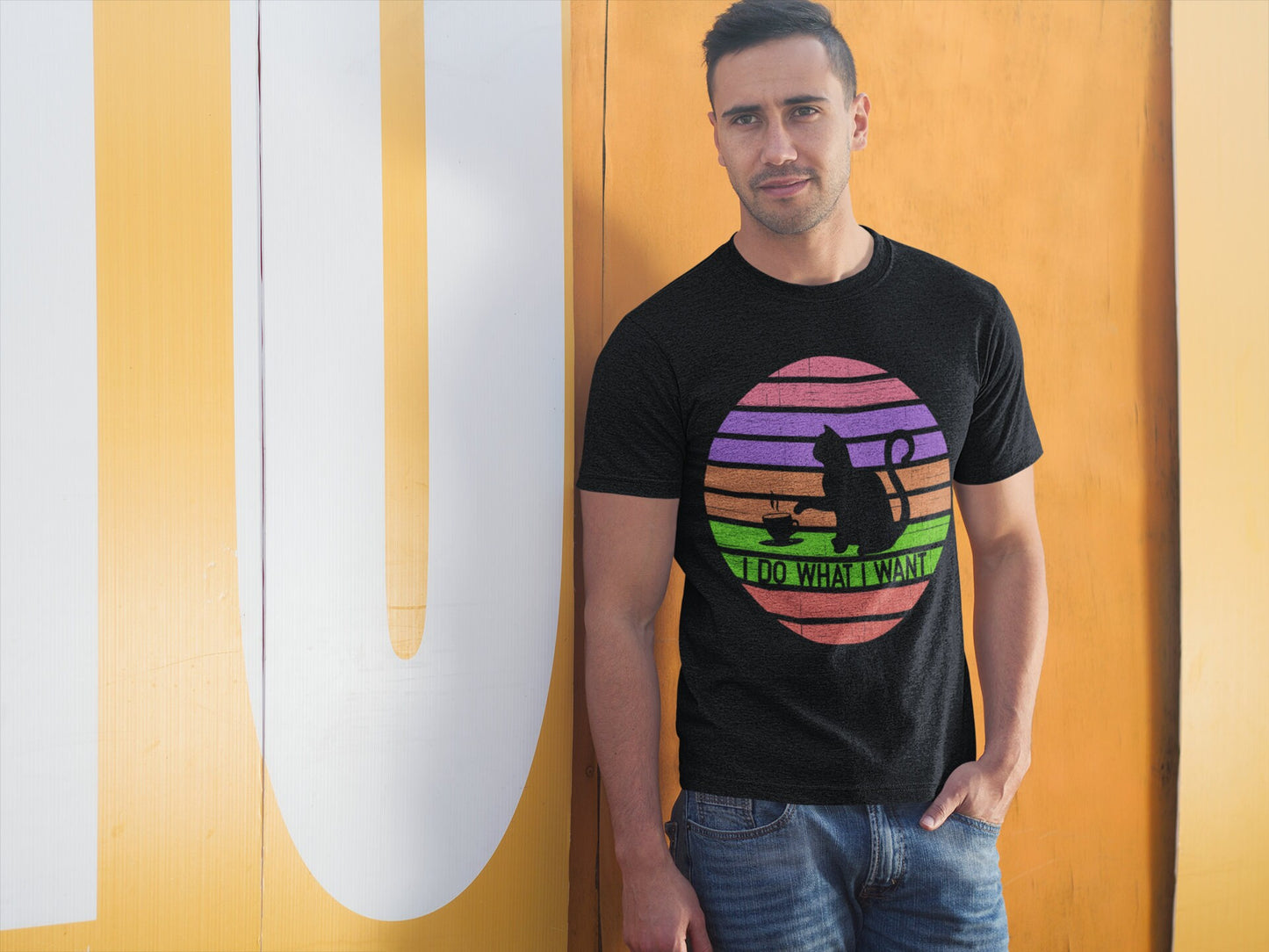 I Do What I Want Black Cat Retro Sunset | Short-Sleeve Unisex T-Shirt