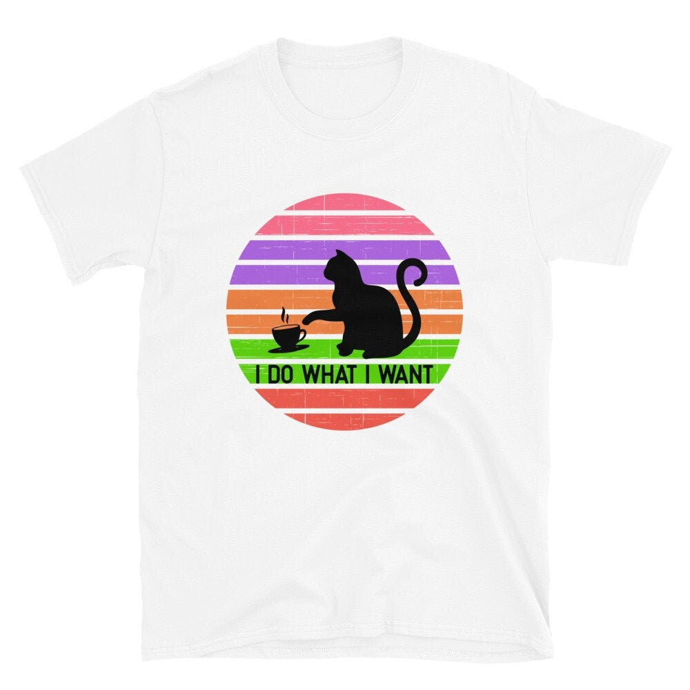 I Do What I Want Black Cat Retro Sunset | Short-Sleeve Unisex T-Shirt