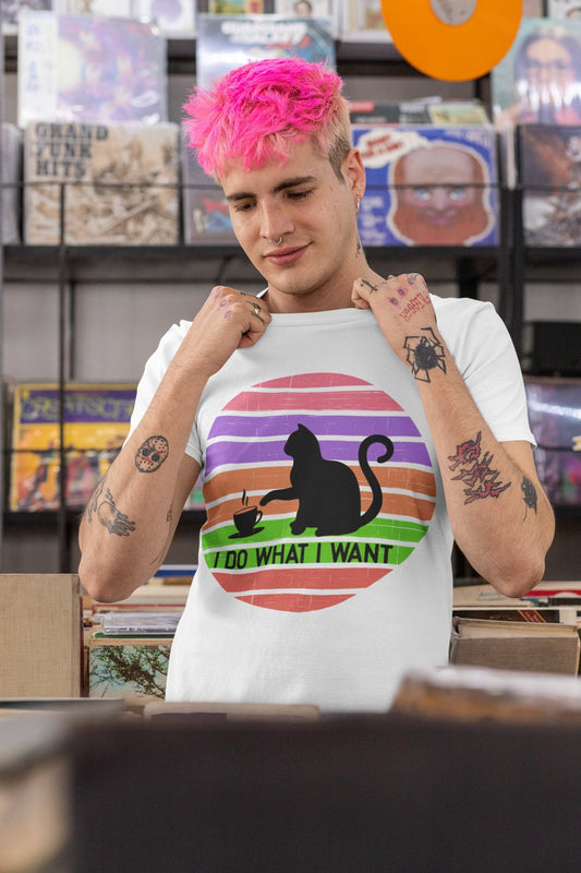 I Do What I Want Black Cat Retro Sunset | Short-Sleeve Unisex T-Shirt