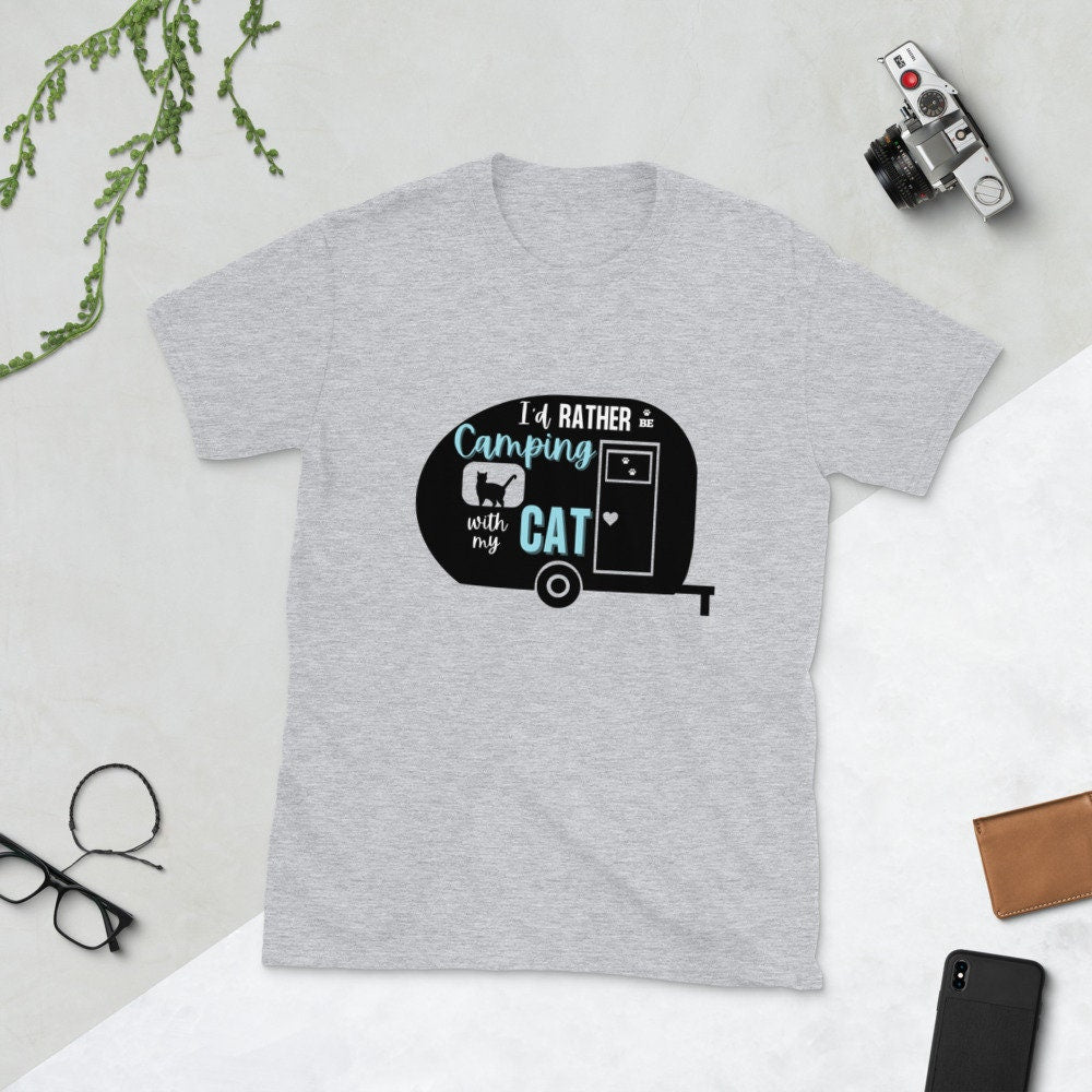 I'd Rather Be Camping With My Cat | Retro Camper | Short-Sleeve Unisex T-Shirt