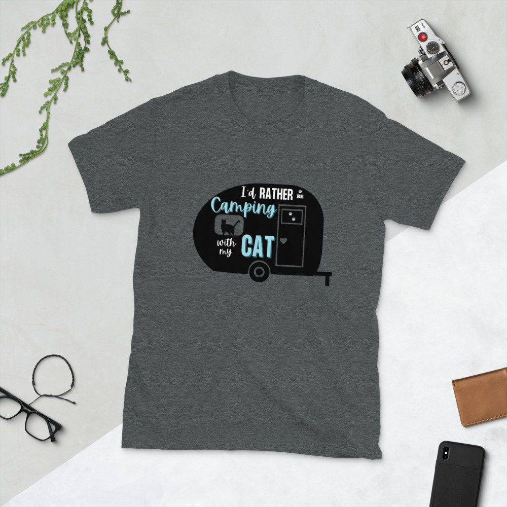 I'd Rather Be Camping With My Cat | Retro Camper | Short-Sleeve Unisex T-Shirt