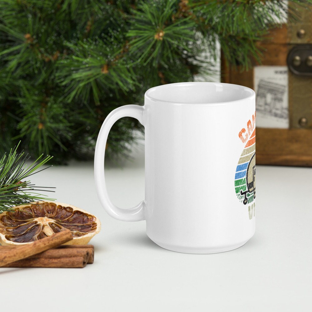 Cute Retro Vibes Sunset Camping Ceramic Mug, Gift for Camping Lover, Gift for RVer, Happy Camper, RV Mug for Trailer