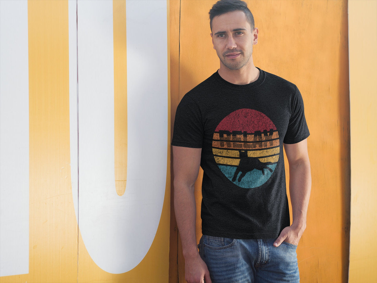 Black Cat Relax Retro Sunset Graphic | Short-Sleeve Unisex T-Shirt