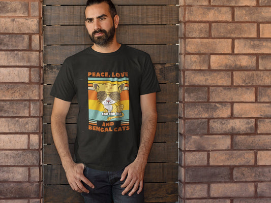 Peace, Love, and Bengal Cats | Retro Graphic Leopard Cat in Shades | Short-Sleeve Unisex T-Shirt