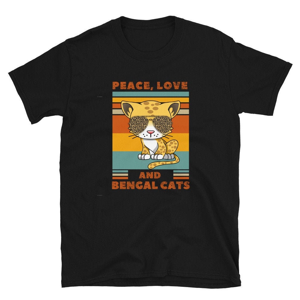 Peace, Love, and Bengal Cats | Retro Graphic Leopard Cat in Shades | Short-Sleeve Unisex T-Shirt