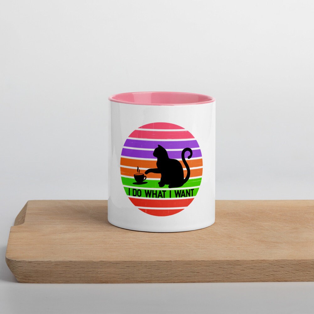 I Do What I Like | Funny Cat Retro Sunset Graphic | Mug with Color Inside