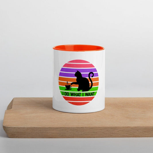 I Do What I Like | Funny Cat Retro Sunset Graphic | Mug with Color Inside