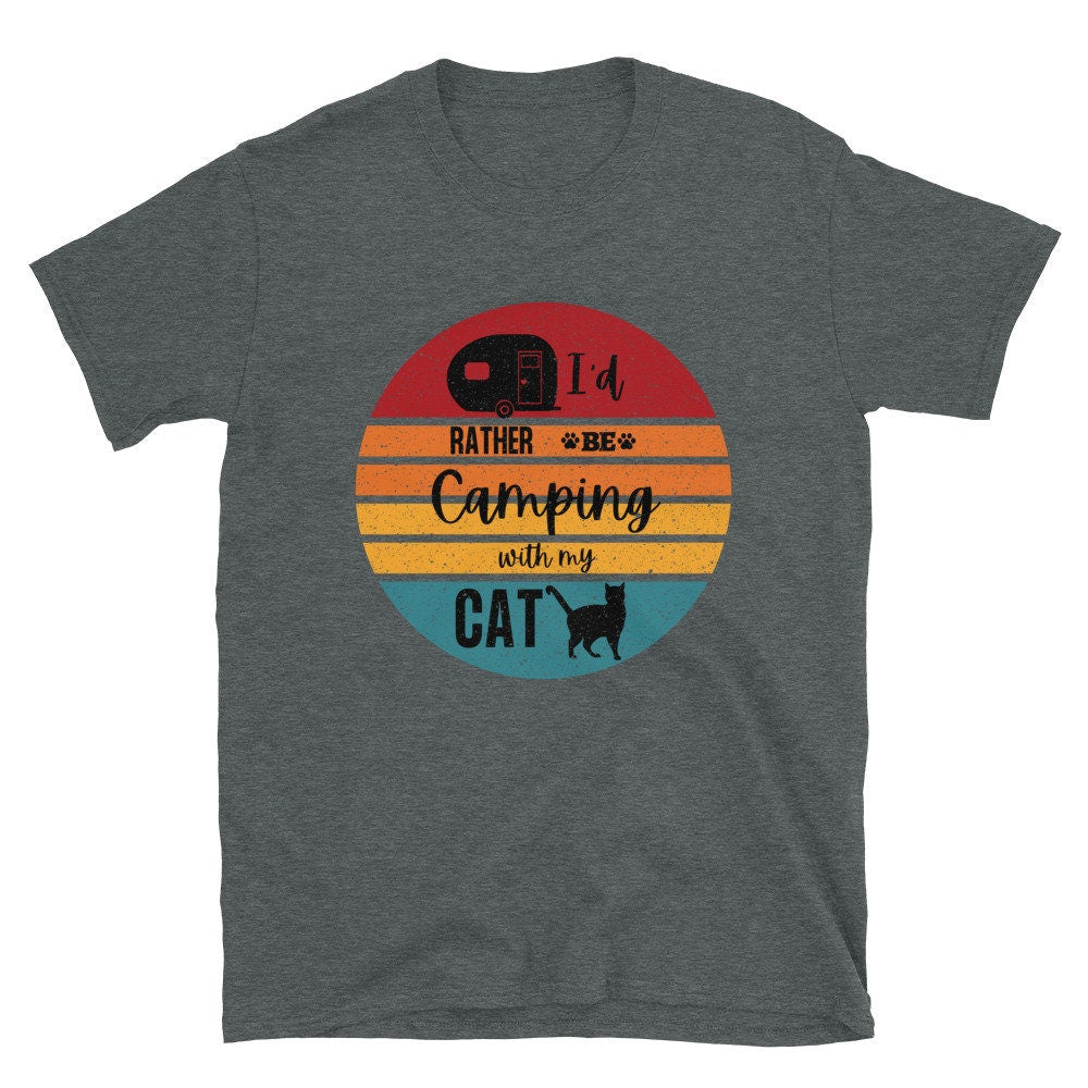 I'd Rather Be Camping with My Cat Retro Sunset Graphic | Short-Sleeve Unisex T-Shirt