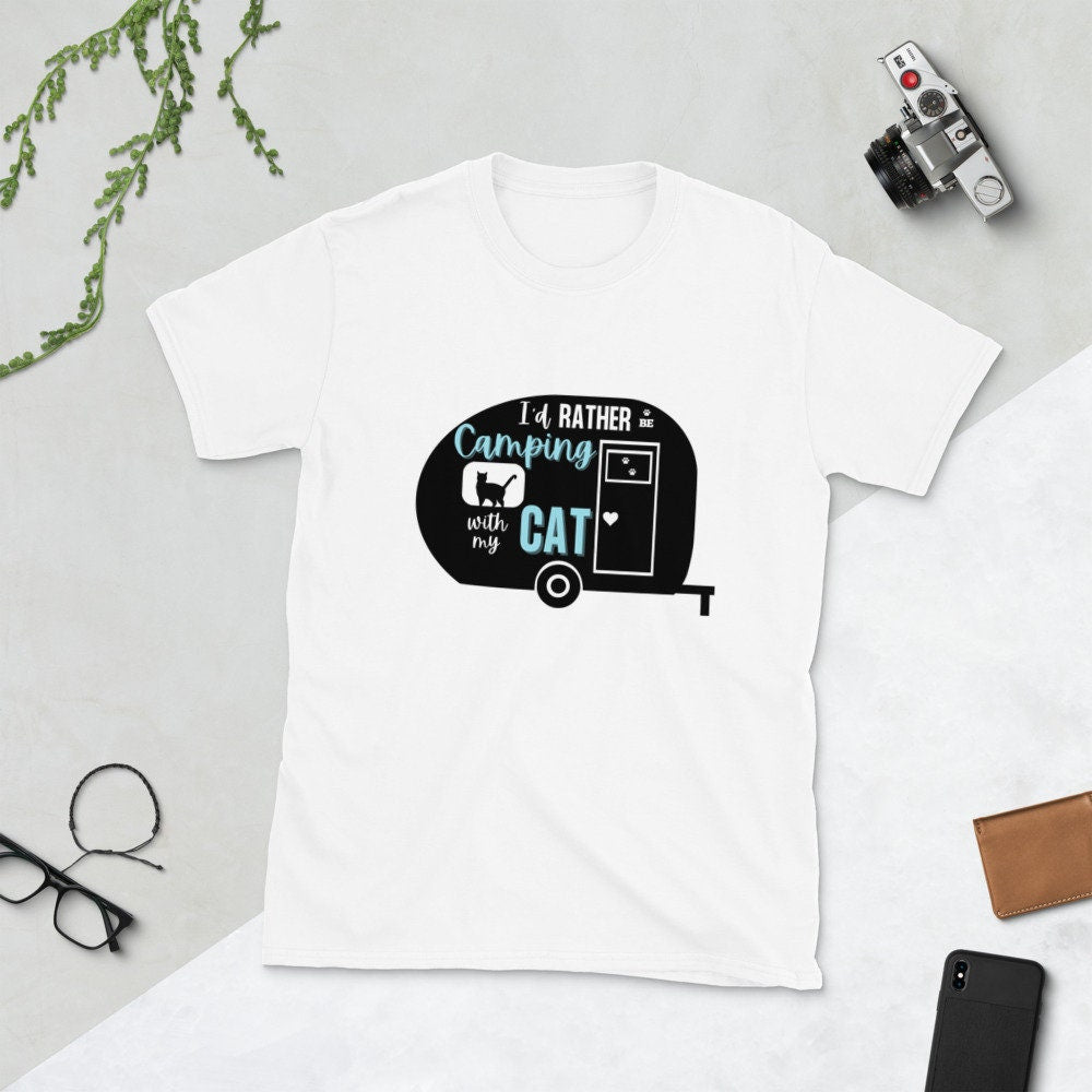 I'd Rather Be Camping With My Cat | Retro Camper | Short-Sleeve Unisex T-Shirt