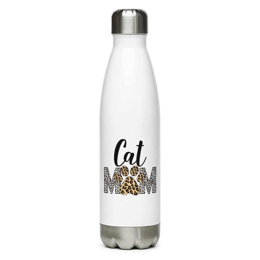 Leopard Print Cat Mom | Stainless Steel Water Bottle