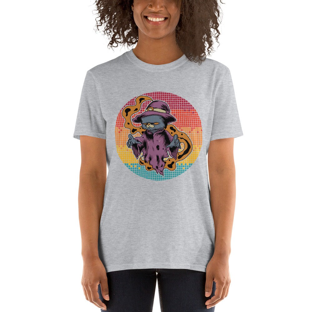 Halloween Cat Witch Smoke Retro Sunset | Short-Sleeve Unisex T-Shirt
