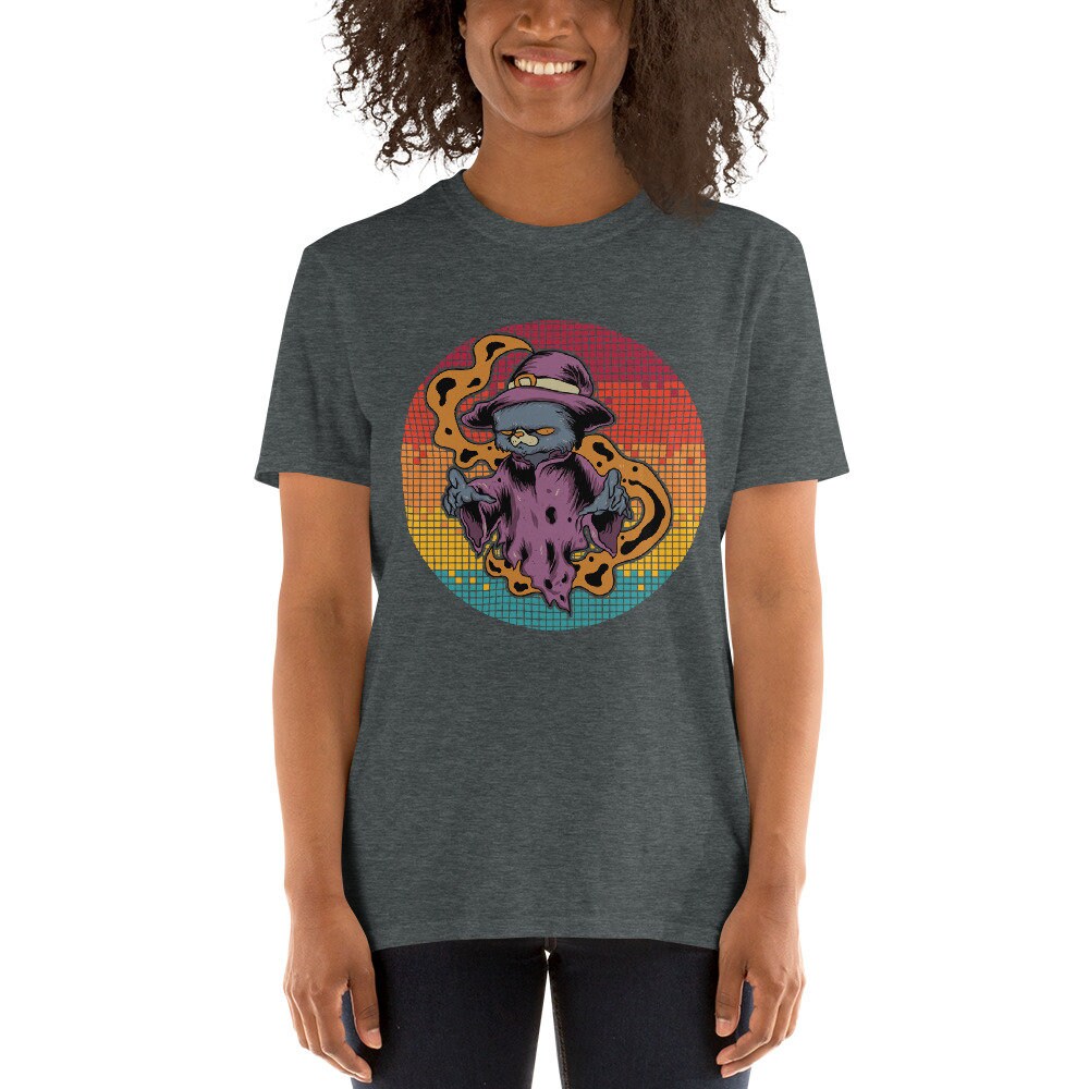 Halloween Cat Witch Smoke Retro Sunset | Short-Sleeve Unisex T-Shirt