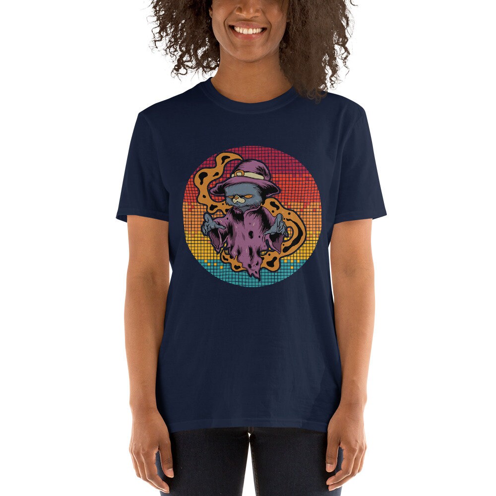 Halloween Cat Witch Smoke Retro Sunset | Short-Sleeve Unisex T-Shirt