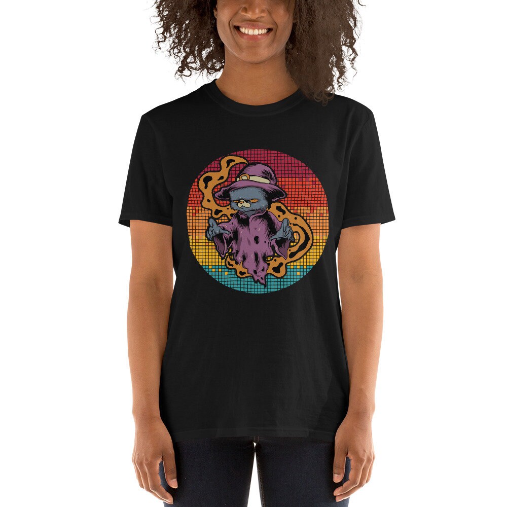 Halloween Cat Witch Smoke Retro Sunset | Short-Sleeve Unisex T-Shirt