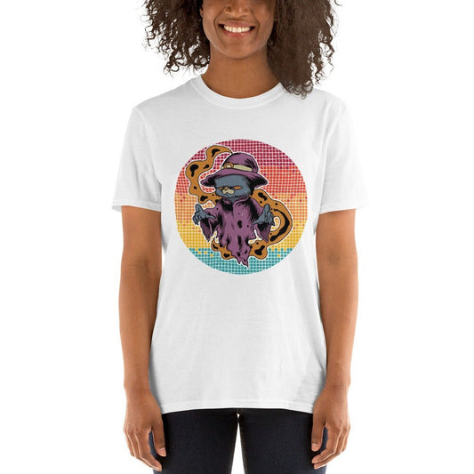 Halloween Cat Witch Smoke Retro Sunset | Short-Sleeve Unisex T-Shirt