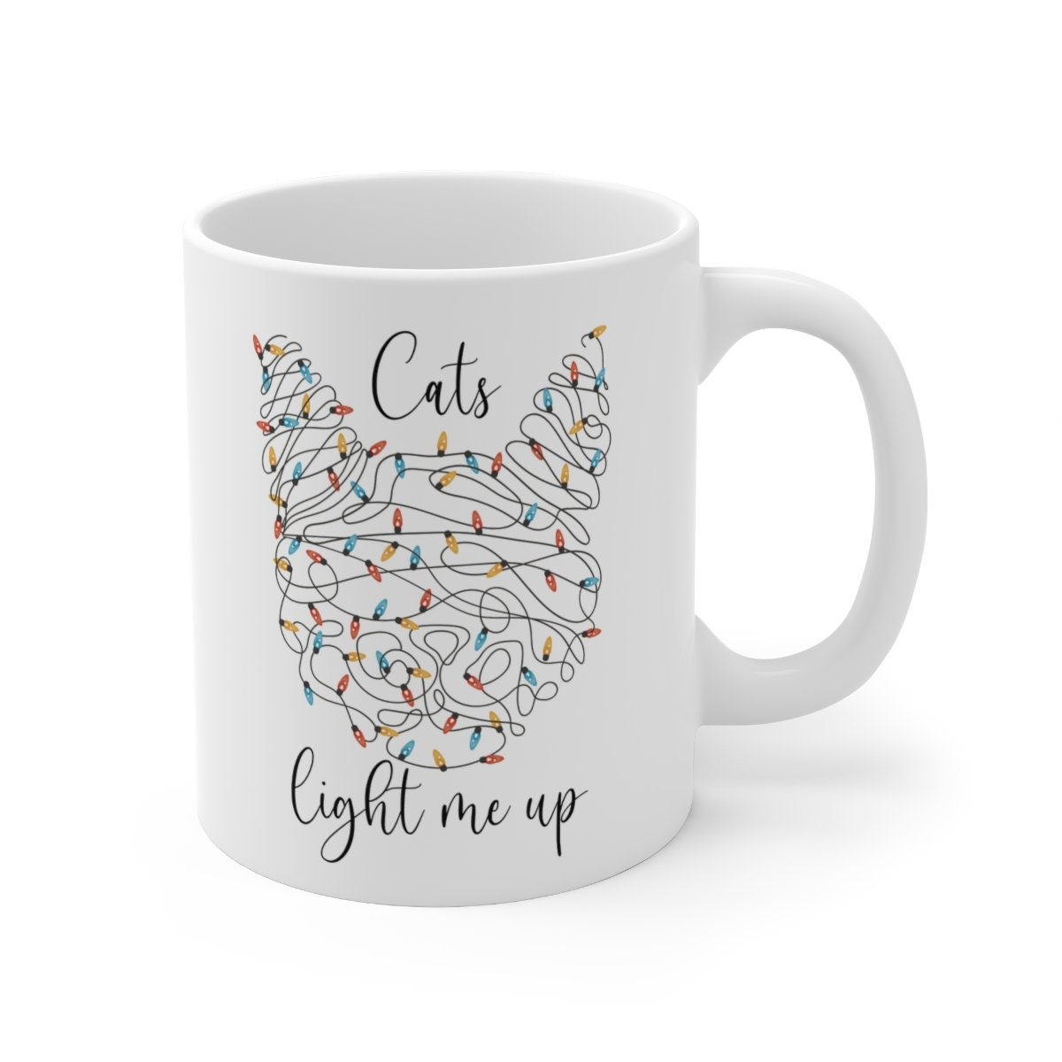 Christmas Mug for Cat Lovers, Christmaslights Mug, Christmas Stocking Stuffer Ideas, Christmas Lights, Holiday Gift, Gift for Her