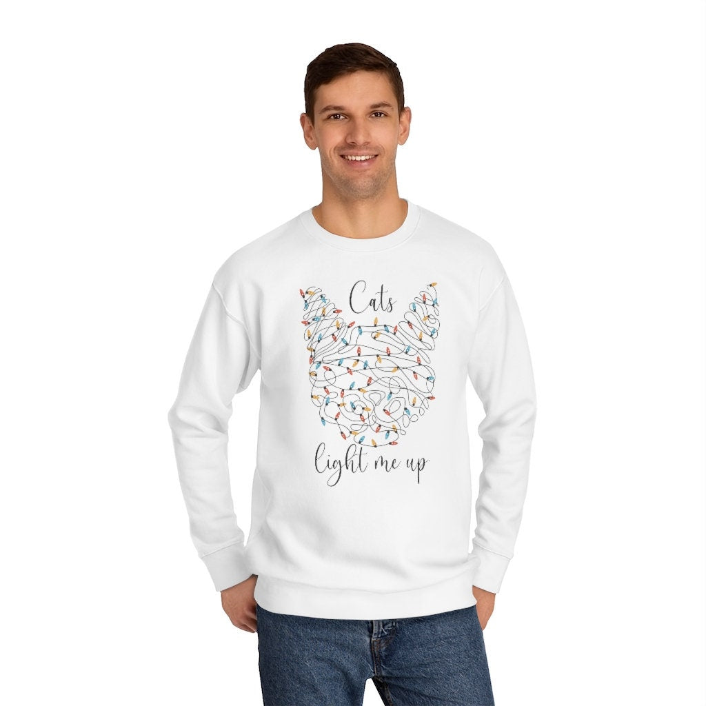 Christmas Cat Sweatshirt, Cat Tangled in Christmas Lights, Christmas Sweater, Shirt for Cat Lover