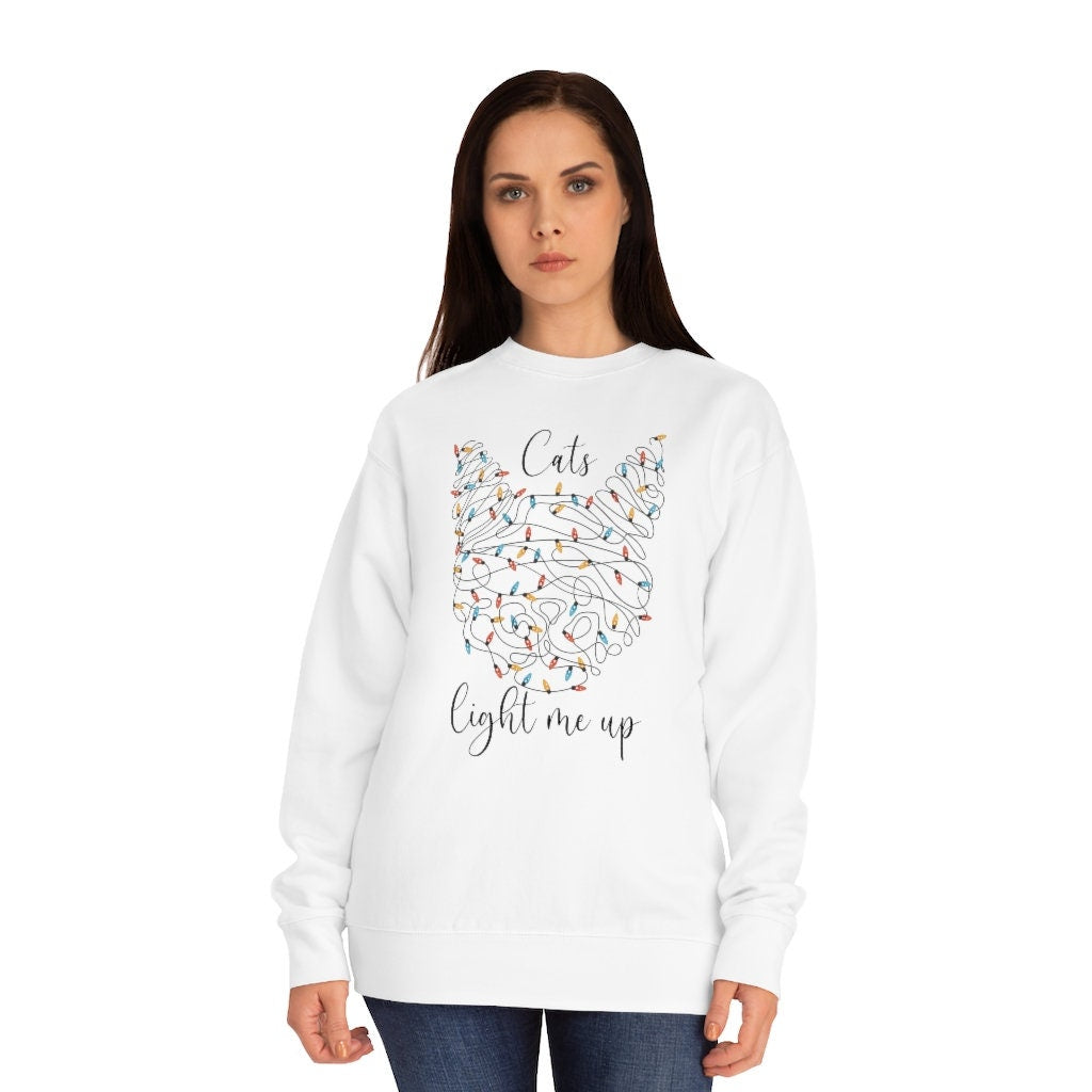 Christmas Cat Sweatshirt, Cat Tangled in Christmas Lights, Christmas Sweater, Shirt for Cat Lover