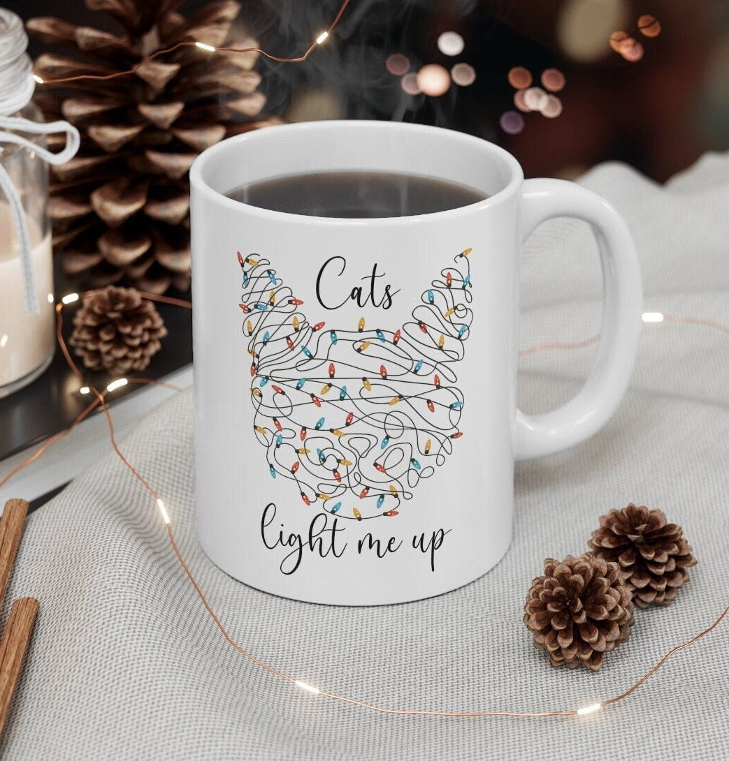 Christmas Mug for Cat Lovers, Christmaslights Mug, Christmas Stocking Stuffer Ideas, Christmas Lights, Holiday Gift, Gift for Her