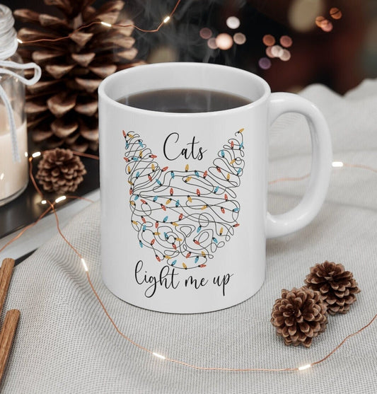 Christmas Mug for Cat Lovers, Christmaslights Mug, Christmas Stocking Stuffer Ideas, Christmas Lights, Holiday Gift, Gift for Her
